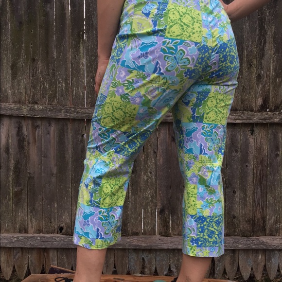 Larry Levine Size 12 Stretch Floral Crop Pants - Picture 4 of 5